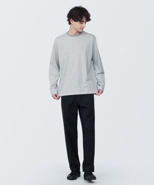 無印良品（ムジルシリョウヒン）の「紳士　天竺編みクルーネック長袖Ｔシャツ（ボーダー）（Tシャツ/カットソー・メンズ・ブラック系/ピンク系/ブルー系2/グレー系その他/イエロー系9/スモーキーグリーン系1・S/XL/M/L）」の13枚目の写真