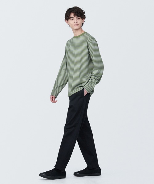 無印良品（ムジルシリョウヒン）の「紳士　天竺編みクルーネック長袖Ｔシャツ（ボーダー）（Tシャツ/カットソー・メンズ・ブラック系/ピンク系/ブルー系2/グレー系その他/イエロー系9/スモーキーグリーン系1・S/XL/M/L）」の19枚目の写真