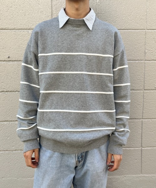 BROKEN BASE(ブロークンベース)の「7Gボーダーニット(ニット/セーター・メンズ・チャコール/ライトグレー・MEDIUM/LARGE)」の15枚目の写真
