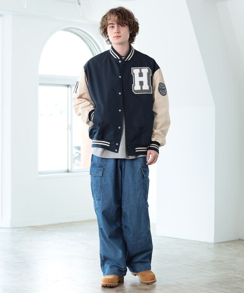 美品 TES スタジャン ビッグシルエット ワッペン ネイビー ホワイト BEAMS HEART（ビームスハート）の「BEAMS HEART / ビックシルエット