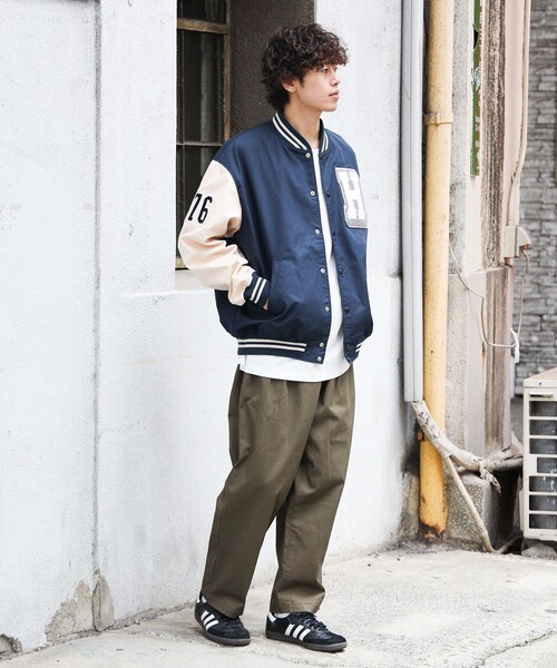 美品 TES スタジャン ビッグシルエット ワッペン ネイビー ホワイト 美品 TES スタジャン ビッグシルエット ワッペン ネイビー ホワイト