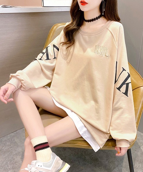 Miniministore(ミニミニストア)の「チュニックロンT 長袖 レディース韓国風(スウェット・レディース・ブルー/サーモンピンク/ベージュ/イエロー/ブラック・XL/XXL)」の2枚目の写真