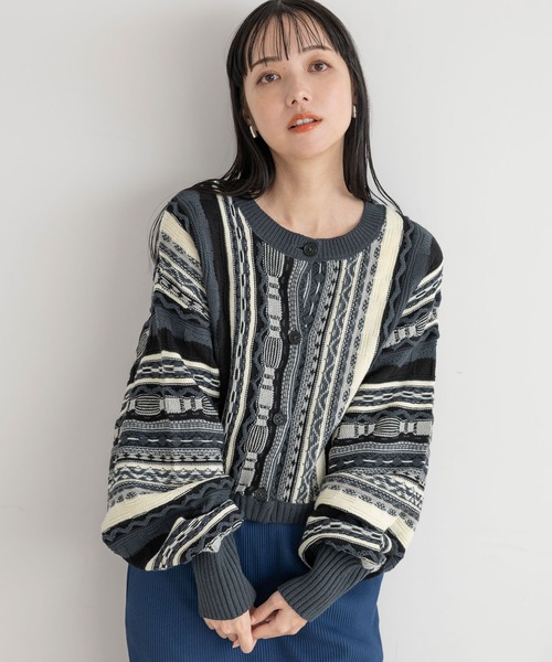 LOWRYS FARM(ローリーズファーム)の「2WAY柄ショートカーディガン 102893(ニット/セーター・レディース・オフホワイト/ブラック/ベージュ・FREE)」の19枚目の写真