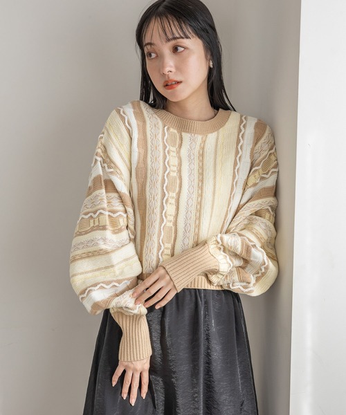 LOWRYS FARM(ローリーズファーム)の「2WAY柄ショートカーディガン 102893(ニット/セーター・レディース・オフホワイト/ブラック/ベージュ・FREE)」の15枚目の写真