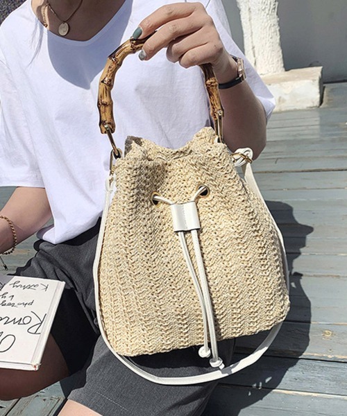 Miniministore(ミニミニストア)の「ショルダー 夏 レディース 編み(かごバッグ・レディース・アイボリー/キャメル/ベージュ・FREE)」の2枚目の写真