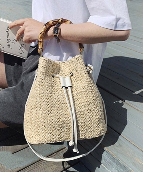 Miniministore(ミニミニストア)の「ショルダー 夏 レディース 編み(かごバッグ・レディース・アイボリー/キャメル/ベージュ・FREE)」の4枚目の写真