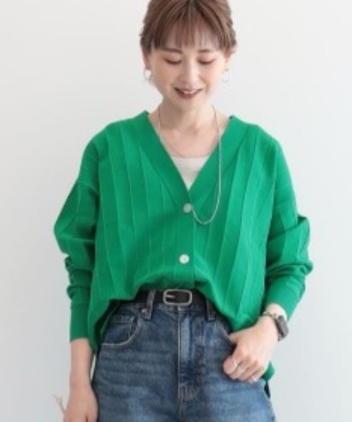 AMERICAN HOLIC（アメリカンホリック）の「針抜きVネックニットカーディガン（カーディガン/ボレロ・レディース・アイボリー/グリーン/ネイビー・M/L）」の2枚目の写真