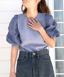 Q | シアーギャザードッキングニット(ニット/セーター)