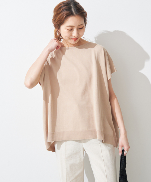 Spick & Span(スピックアンドスパン)の「ICE COTTON フレンチスリーブルーズニット(ニット/セーター・レディース・ベージュ/ネイビー/ピンク・FREE)」の1枚目の写真