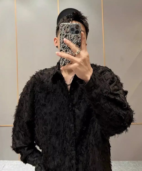 Theater code(シアターコード)の「▲fringe see-through long sleeve shirt / フリンジ シースルー ロングスリーブ シアーシャツ(シャツ/ブラウス・メンズ・ホワイト/ブラック・3/2)」の1枚目の写真