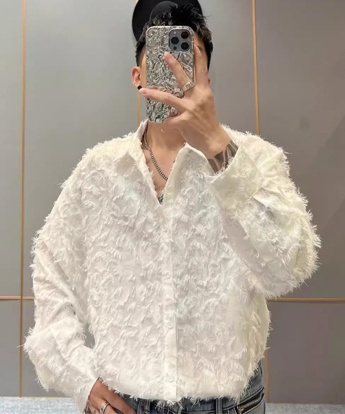 Theater code(シアターコード)の「▲fringe see-through long sleeve shirt / フリンジ シースルー ロングスリーブ シアーシャツ(シャツ/ブラウス・メンズ・ホワイト/ブラック・3/2)」の10枚目の写真