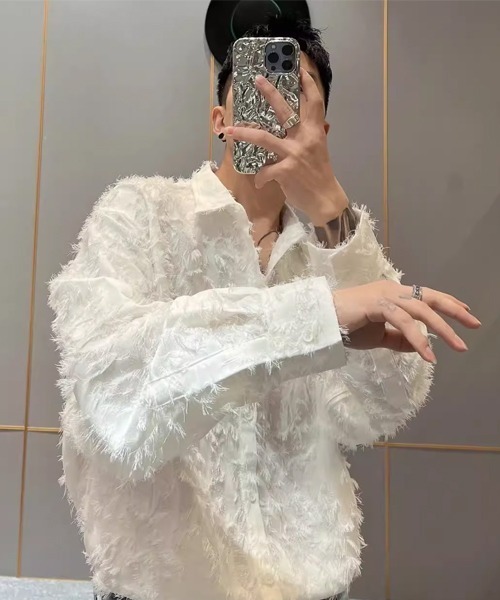 Theater code(シアターコード)の「▲fringe see-through long sleeve shirt / フリンジ シースルー ロングスリーブ シアーシャツ(シャツ/ブラウス・メンズ・ホワイト/ブラック・3/2)」の9枚目の写真