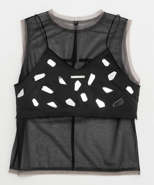 PRANK PROJECT(プランクプロジェクト)の「ミラーエンブリッシュレイヤードトップ / Mirror Embellished Layered Top(ベスト・レディース・ピンク/ブラック・FREE)」の13枚目の写真