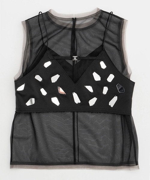 PRANK PROJECT(プランクプロジェクト)の「ミラーエンブリッシュレイヤードトップ / Mirror Embellished Layered Top(ベスト・レディース・ピンク/ブラック・FREE)」の14枚目の写真