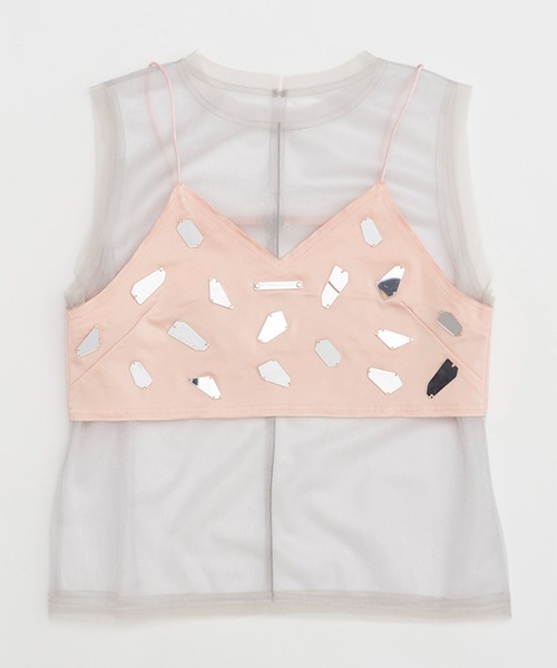 PRANK PROJECT(プランクプロジェクト)の「ミラーエンブリッシュレイヤードトップ / Mirror Embellished Layered Top(ベスト・レディース・ピンク/ブラック・FREE)」の19枚目の写真
