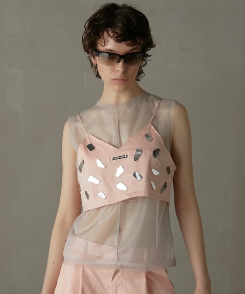 PRANK PROJECT(プランクプロジェクト)の「ミラーエンブリッシュレイヤードトップ / Mirror Embellished Layered Top(ベスト・レディース・ピンク/ブラック・FREE)」の9枚目の写真