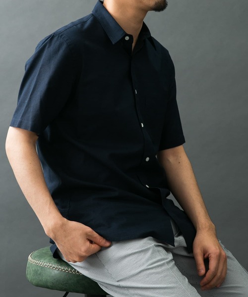 URBAN RESEARCH ROSSO MEN（アーバンリサーチロッソメン）の「『XLサイズあり』リネンレギュラーカラー半袖シャツ（シャツ/ブラウス・メンズ・ナチュラル/ネイビー/ストライプ/ホワイト・SMALL/MEDIUM/LARGE/X-LARGE）」の3枚目の写真