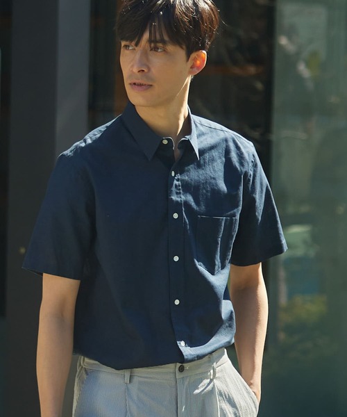 URBAN RESEARCH ROSSO MEN（アーバンリサーチロッソメン）の「『XLサイズあり』リネンレギュラーカラー半袖シャツ（シャツ/ブラウス・メンズ・ナチュラル/ネイビー/ストライプ/ホワイト・SMALL/MEDIUM/LARGE/X-LARGE）」の5枚目の写真