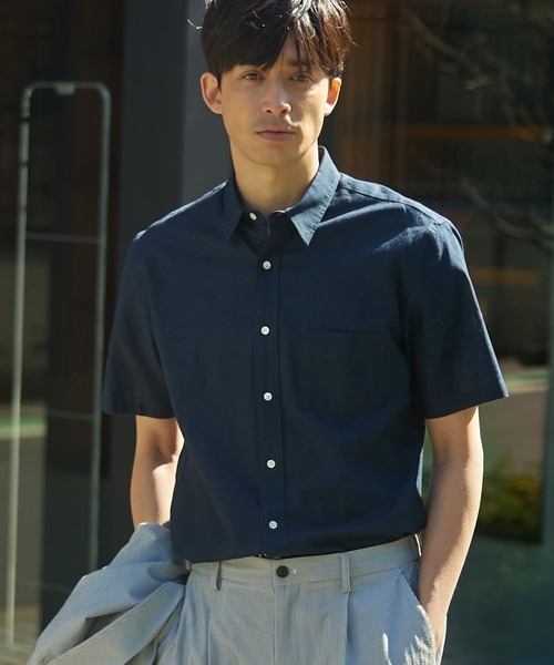 URBAN RESEARCH ROSSO MEN（アーバンリサーチロッソメン）の「『XLサイズあり』リネンレギュラーカラー半袖シャツ（シャツ/ブラウス・メンズ・ナチュラル/ネイビー/ストライプ/ホワイト・SMALL/MEDIUM/LARGE/X-LARGE）」の6枚目の写真