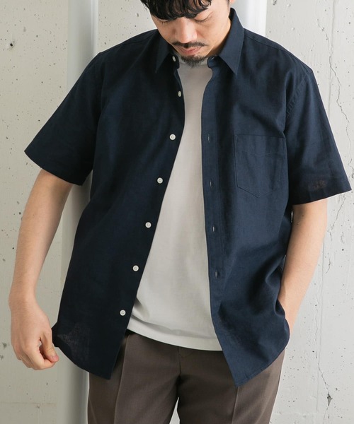 URBAN RESEARCH ROSSO MEN（アーバンリサーチロッソメン）の「『XLサイズあり』リネンレギュラーカラー半袖シャツ（シャツ/ブラウス・メンズ・ナチュラル/ネイビー/ストライプ/ホワイト・SMALL/MEDIUM/LARGE/X-LARGE）」の16枚目の写真