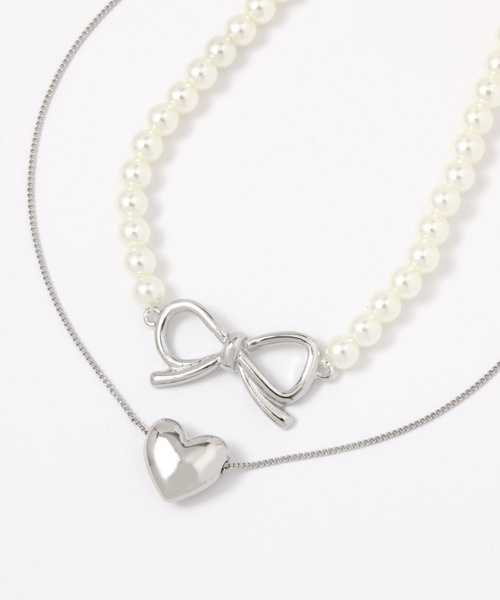 GLOBAL WORK(グローバルワーク)の「ハート&リボンネックレス/113873(ネックレス・レディース・シルバー/ゴールド・ONE SIZE)」の1枚目の写真