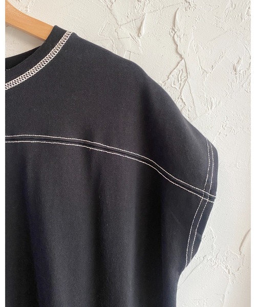 She's Closet(シーズクローゼット)の「配色ステッチポケット半袖フレンチスリーブロング丈Tシャツワンピース(ワンピース・レディース・ブラック/グレイッシュベージュ・FREE)」の21枚目の写真