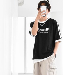 Anytime Songs（エニータイムソングス）の「16/TC 天竺袖ライン 刺繍Tシャツ(ハートLOGO、Marseille）（Tシャツ/カットソー）」