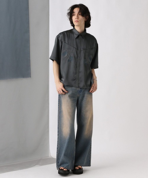 HARE（ハレ）の「フロントシシュウスカシャツ(HARE)（シャツ/ブラウス・メンズ・グレー/ブラック・MEDIUM/SMALL）」の18枚目の写真