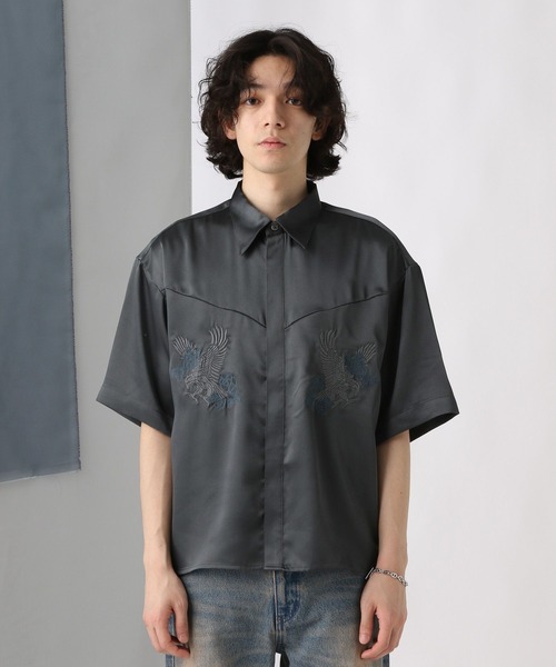 HARE（ハレ）の「フロントシシュウスカシャツ(HARE)（シャツ/ブラウス・メンズ・グレー/ブラック・MEDIUM/SMALL）」の4枚目の写真