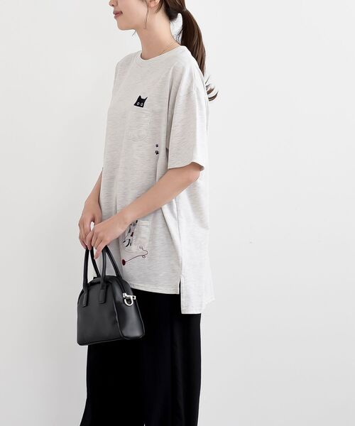 rps(アールピーエス)の「ねこだらけ3ポケットワイドT(Tシャツ/カットソー・レディース・チャコールグレー/オートミール/オフホワイト・フリー)」の6枚目の写真