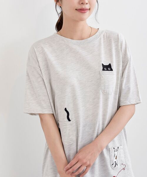 rps(アールピーエス)の「ねこだらけ3ポケットワイドT(Tシャツ/カットソー・レディース・チャコールグレー/オートミール/オフホワイト・フリー)」の9枚目の写真