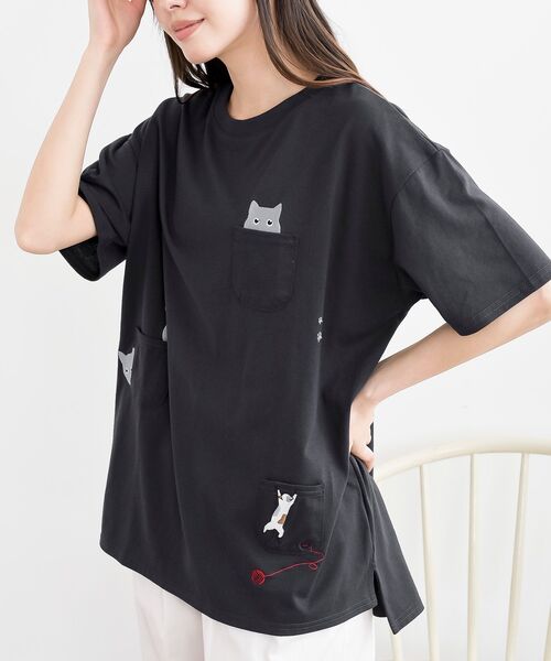 rps(アールピーエス)の「ねこだらけ3ポケットワイドT(Tシャツ/カットソー・レディース・チャコールグレー/オートミール/オフホワイト・フリー)」の17枚目の写真