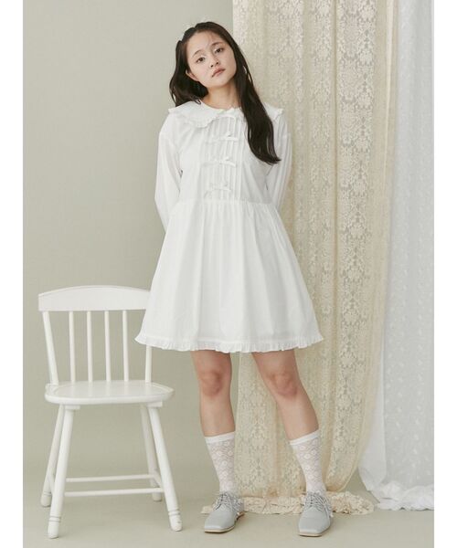 merry jenny（メリージェニー）の「ピンタックリボンミニワンピース（ワンピース・レディース・ブラック/オフホワイト/グレー・FREE）」の13枚目の写真