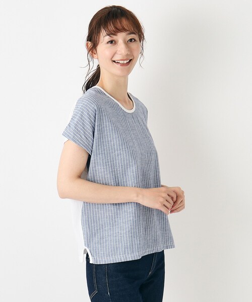 LAURA ASHLEY(ローラアシュレイ)の「【日本製/コットンリネン布帛×天竺/ワンマイルウエア】 ドロップ袖Tシャツ(Tシャツ/カットソー・レディース・ブルー系その他4/ブラック系1・38)」の2枚目の写真