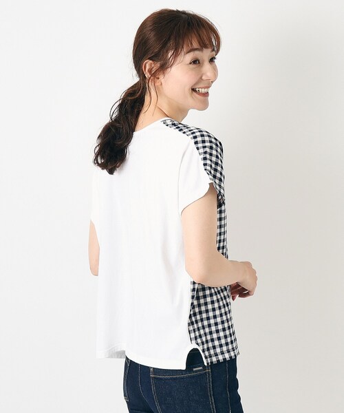LAURA ASHLEY(ローラアシュレイ)の「【日本製/コットンリネン布帛×天竺/ワンマイルウエア】 ドロップ袖Tシャツ(Tシャツ/カットソー・レディース・ブルー系その他4/ブラック系1・38)」の3枚目の写真