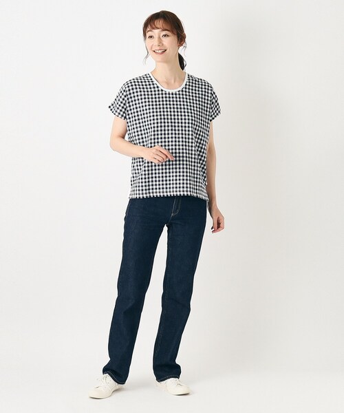 LAURA ASHLEY(ローラアシュレイ)の「【日本製/コットンリネン布帛×天竺/ワンマイルウエア】 ドロップ袖Tシャツ(Tシャツ/カットソー・レディース・ブルー系その他4/ブラック系1・38)」の4枚目の写真