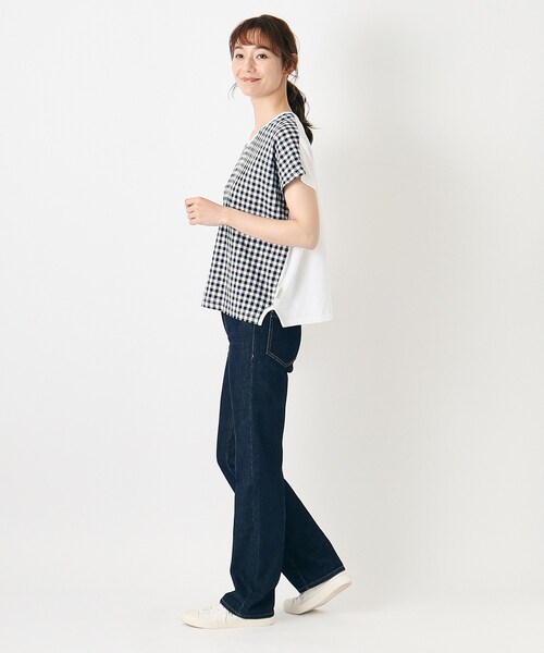 LAURA ASHLEY(ローラアシュレイ)の「【日本製/コットンリネン布帛×天竺/ワンマイルウエア】 ドロップ袖Tシャツ(Tシャツ/カットソー・レディース・ブルー系その他4/ブラック系1・38)」の5枚目の写真