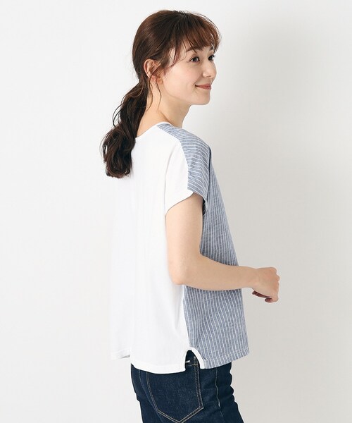 LAURA ASHLEY(ローラアシュレイ)の「【日本製/コットンリネン布帛×天竺/ワンマイルウエア】 ドロップ袖Tシャツ(Tシャツ/カットソー・レディース・ブルー系その他4/ブラック系1・38)」の7枚目の写真