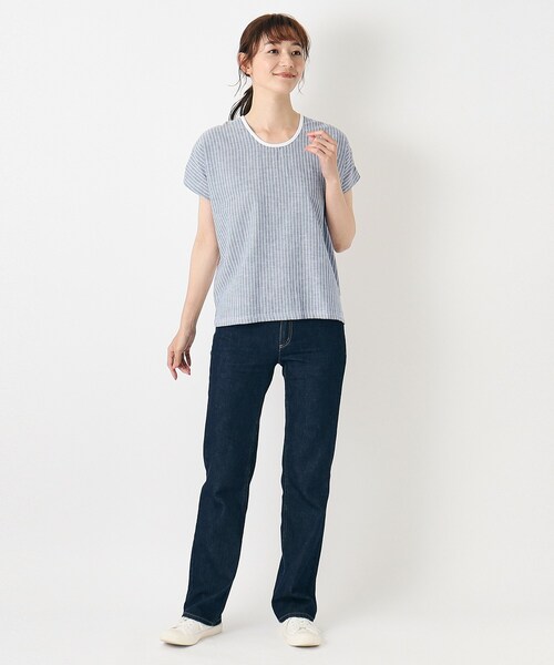 LAURA ASHLEY(ローラアシュレイ)の「【日本製/コットンリネン布帛×天竺/ワンマイルウエア】 ドロップ袖Tシャツ(Tシャツ/カットソー・レディース・ブルー系その他4/ブラック系1・38)」の8枚目の写真