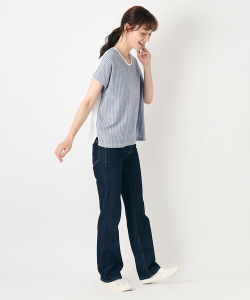 LAURA ASHLEY(ローラアシュレイ)の「【日本製/コットンリネン布帛×天竺/ワンマイルウエア】 ドロップ袖Tシャツ(Tシャツ/カットソー・レディース・ブルー系その他4/ブラック系1・38)」の9枚目の写真