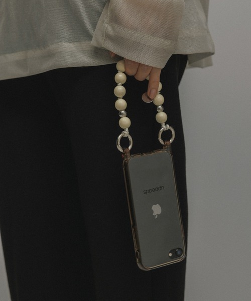 UPBEADS for M】EX WOOD IPHONE MINI STRAP WITH SILVER BEADS