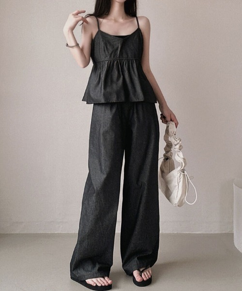 2点セット デニムキャミソール+ワイドパンツセット