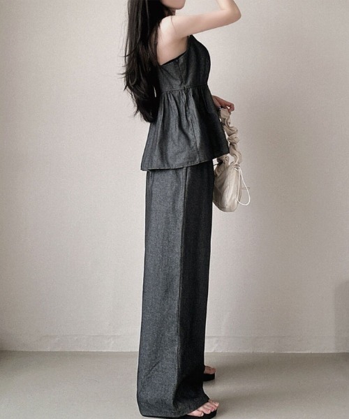 2点セット デニムキャミソール+ワイドパンツセット