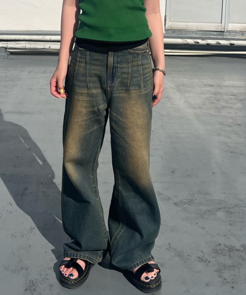 shesame(シーセム)の「vintage- ike flare denim(デニムパンツ・レディース・インディゴブルー/ブラック・MEDIUM/LARGE)」の3枚目の写真