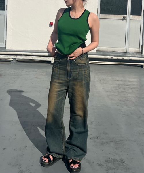 shesame(シーセム)の「vintage- ike flare denim(デニムパンツ・レディース・インディゴブルー/ブラック・MEDIUM/LARGE)」の4枚目の写真