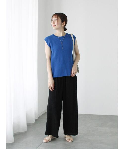 Te chichi TERRASSE（テチチテラス）の「【抗菌防臭】フレンチスリーブトップス（ニット/セーター・レディース・オフホワイト/イエロー/グリーン/ブルー/ブラック・F）」の8枚目の写真