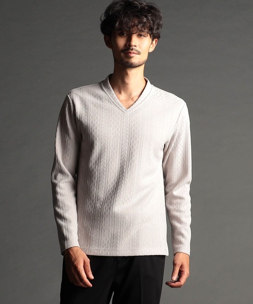 NICOLE CLUB FOR MEN（ニコルクラブフォーメン）の「アランニットボンディングＶネックプルオーバー（Tシャツ/カットソー・メンズ・ブラック/オフホワイト/キナリ/オレンジ系・MEDIUM/LARGE/X-LARGE）」の2枚目の写真