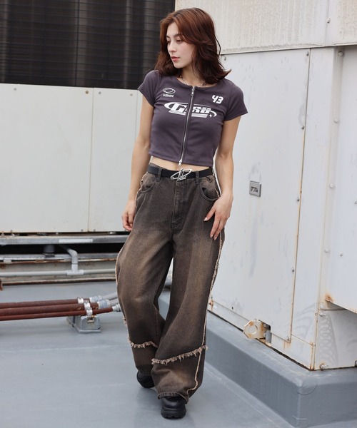 【最終値下げ】LASUD☆ワイドパンツ　フレアパンツ　デニム 楽天市場】デニム パンツ レデイ―ス ストレッチ パンツ ワイド