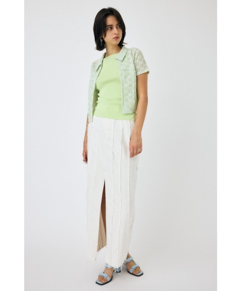 MOUSSY（マウジー）の「SQUARE LINE KNIT キャミソール（キャミソール・レディース・ライム/オフホワイト/チャコールグレー/ブラック・FREE）」の7枚目の写真