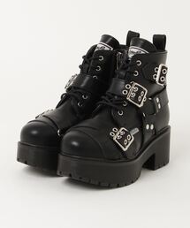 YOSUKE（ヨースケ）の「ヨースケYOSUKEウィメンズ厚底ベルティッドリングレースアップショートブーツ6310008（ブーツ）」